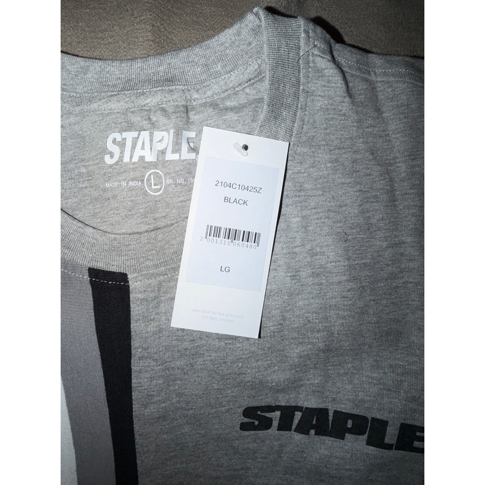 Staple Pigeon Mens Split Vertical‎ Stripe T-Shirt Gray Black White Large NEW - Picture 4 of 7